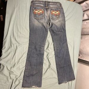 Guess Premium Distressed Y2K Embroidered Flare Jeans